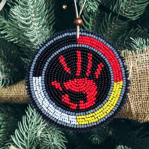 MMIW Handprint Handmade Beaded Patch Necklace Pendant