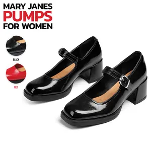 Mary Janes Pumps For Women Square Toe Chunky Block High Heel Buckle Strap Comfortable Party Date Dress Office Wedding Mary Jane Low Heels