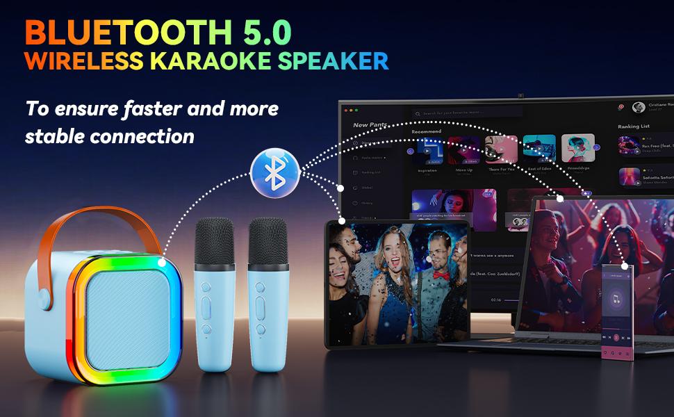 Mini Karaoke Machine for Kids Adults: Portable Bluetooth Speaker with 2 Wireless Microphone - Singing Karaoke Toy Gift for Girls Boys Ages 4-12+ Years Old Birthday Gift & Gifts Boyfriend & Funny Gift & Tween Gifts