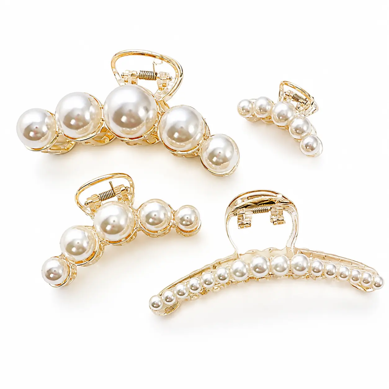 4-Piece Pearl Hair Claw Clip Set – Mixed Large & Small Sizes, Elegant Non-Slip Strong Hold Hair Clips for Women, Stylish Hair Accessories for Updos & Everyday Styling