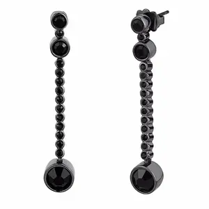 Lanyjewelry Top Grade Non-Natural Black Crystal Dangle Earrings, Set in Light Black IP Stainless Steel