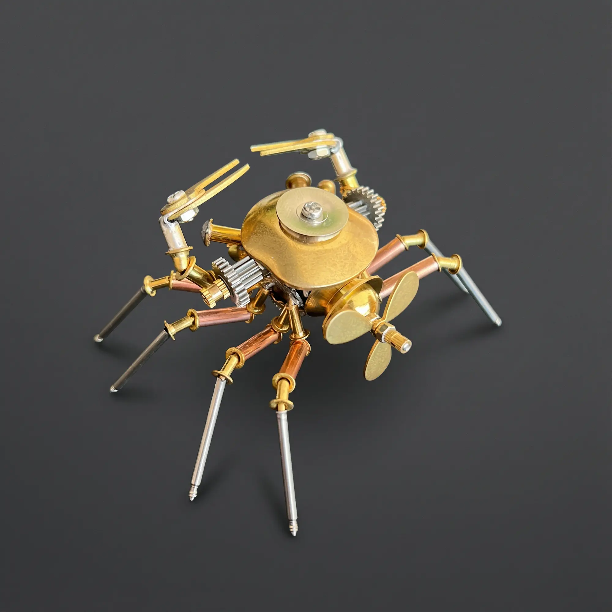 Steampunk Mechanical Crab Sculpture - Handcrafted Brass Metal Industrial Art, Fully Assembled Versatile Statement Decor, Ready-to-Display Desktop Ornament, Unique Collectible Gift for Mechanical Enthusiasts, 8.5x6x3.2cm