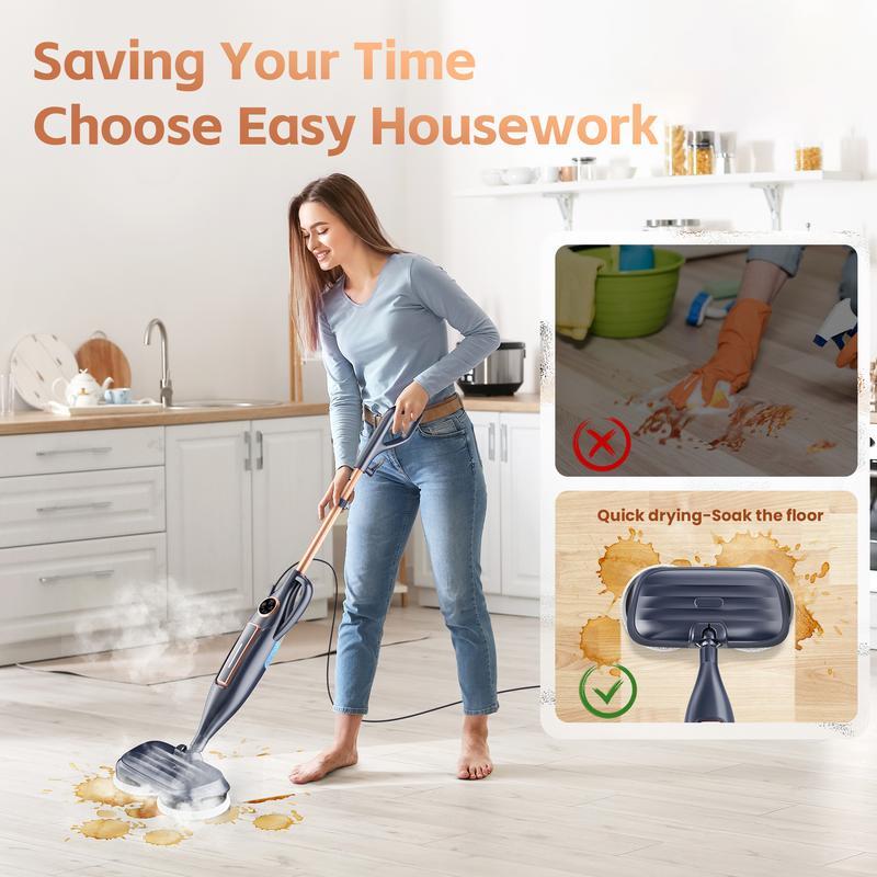[FebFaves]DEVOAC 10-in-1 Electric Steam Mop with Detachable Handheld Steamer Lightweight for Walls Floors,Tiles Tackles Grease&Sticky Messes,Steam Cleaner For House, Multi-Accessories Portable Cleaning