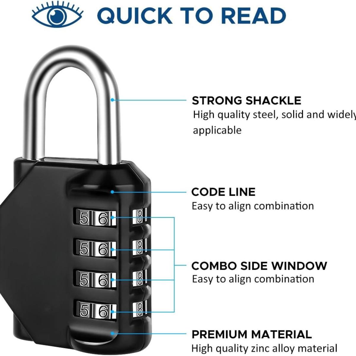 Combination Lock, 4 Digit Padlock for School Gym Sports Locker, Fence, Toolbox, Case, Hasp Cabinet Storage (2 Pack, Black)