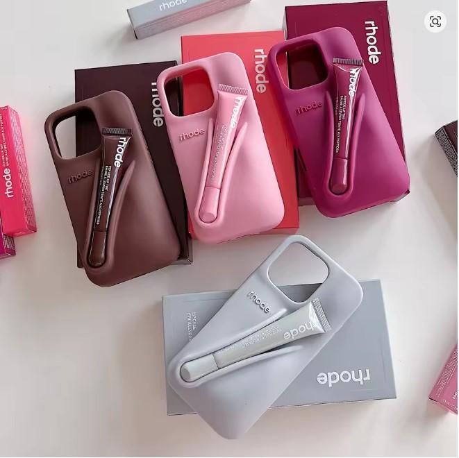 Rhode Pocket-Ready Lip Gloss Phone Case – Soft Silicone Cover with Built-In Lip Holder for iPhone 11–17