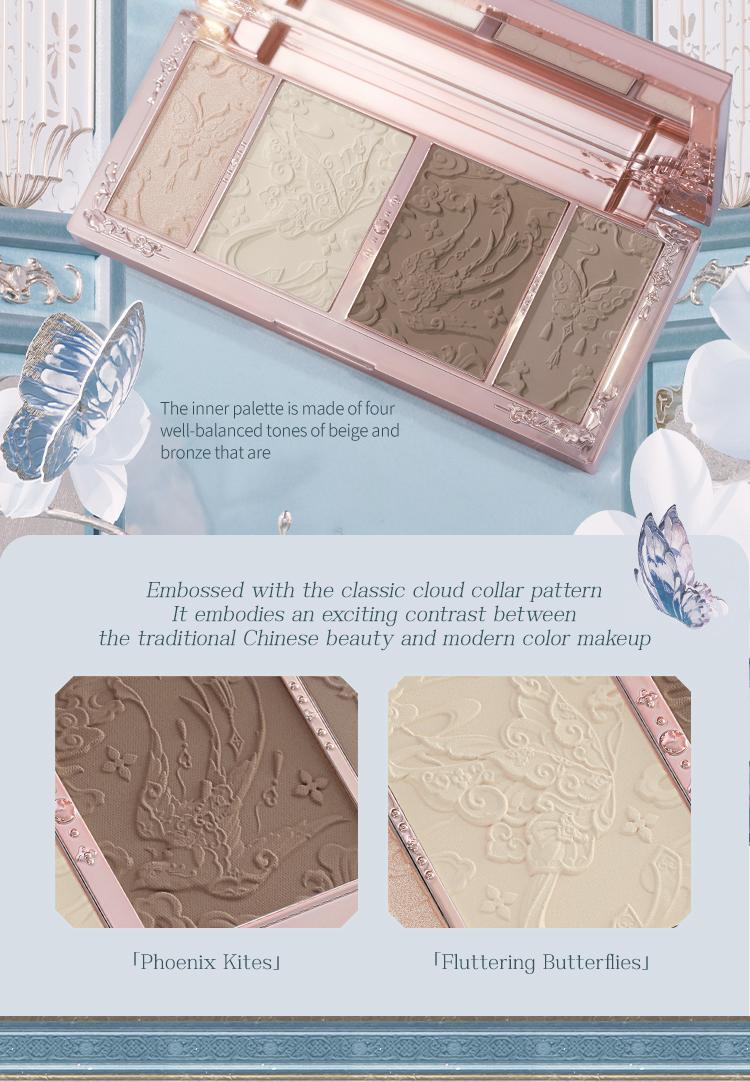 Flower Knows Butterfly Cloud Collar Embossed Highlight & Contour Palette, Made for Cool Shades, Neutral for Sculpting, Bronzing, and Shading, Natural Facial Contouring Makeup Palette, Long Lasting Buildable Concealer Powder, Summer Gift, Beauty Cosmetics
