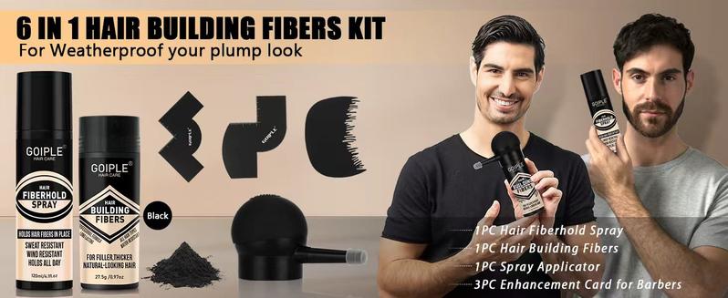 4-in-1 Hair & Beard Styling Set with Hair Fiber & Pump Dispenser & Application Card – Enhancements Barber Spray Volumizing Water Proof (Black)