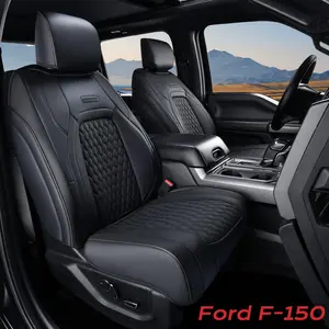 Coverado Waterproof Faux Leather Truck Seat Covers Full Set - Black Full Coverage Interior napa leath stylish upgrade Protectors Fit for 2015-2026 Ford F150 & 2017-2026 F250 F350 F450 Crew Cab Car Decals Car Accessories