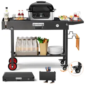 Foldable Grill Table Cart with Wheels – Portable Outdoor Cooking Prep Station for Tailgating & Camping