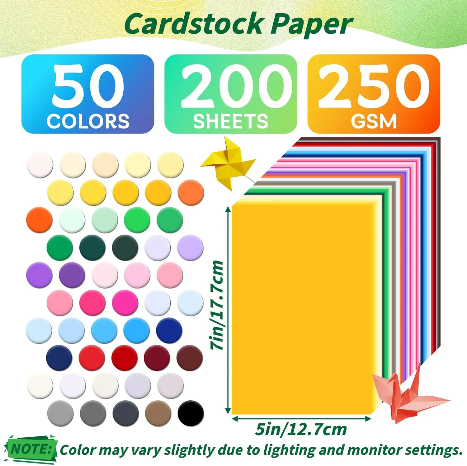5" x 7" 250GSM Craft Paper Cardstock, 200-Pack 50 Assorted Colors Thick Blank Cards for Invitations, Greeting Cards Making, Cake Decorations, Bunting, DIY Decorations (Versatile Scrapbooking Supply), Origami