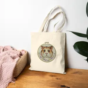 Cute Hamster Portrait Tote Bag | Embroidery Hoop Floral Accent