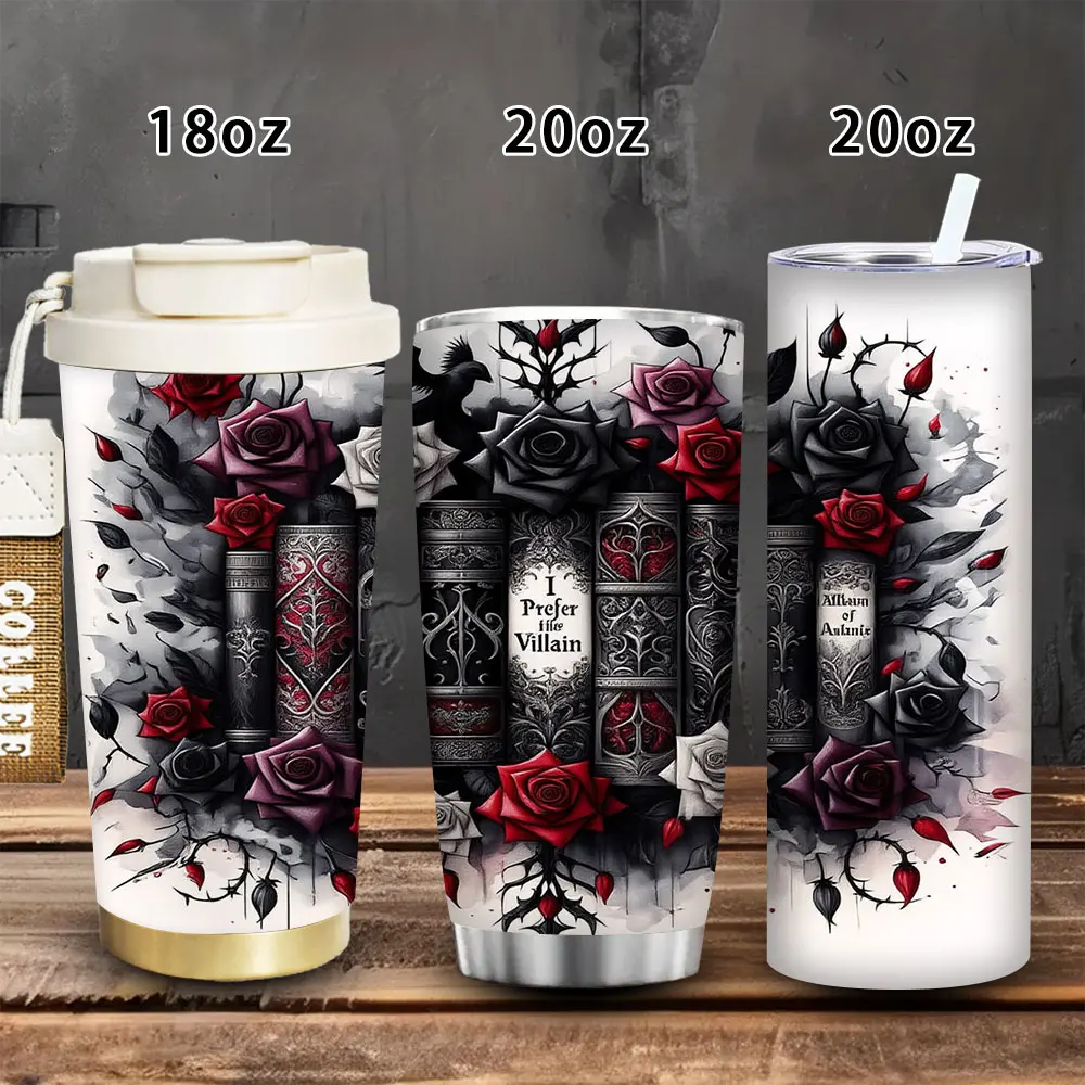 1pc 18oz/20oz Gothic Rose and Raven Tumbler with Lid and straw, Winter Insulated Travel Mug, Gift for Women Men, Ideal for Valentine's Day, Birthday Gift, Coffee Cup for Office