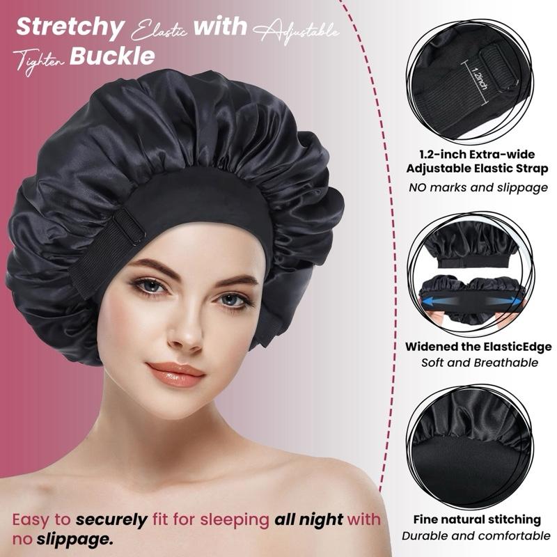 Double Layer Silk Bonnet for Haircare Soft Practical Sleeping Cap with Elastic Tie Band for Curly Natural Hair Comfortable Secure Fit Satin Bonnet for Hair Care Heatless