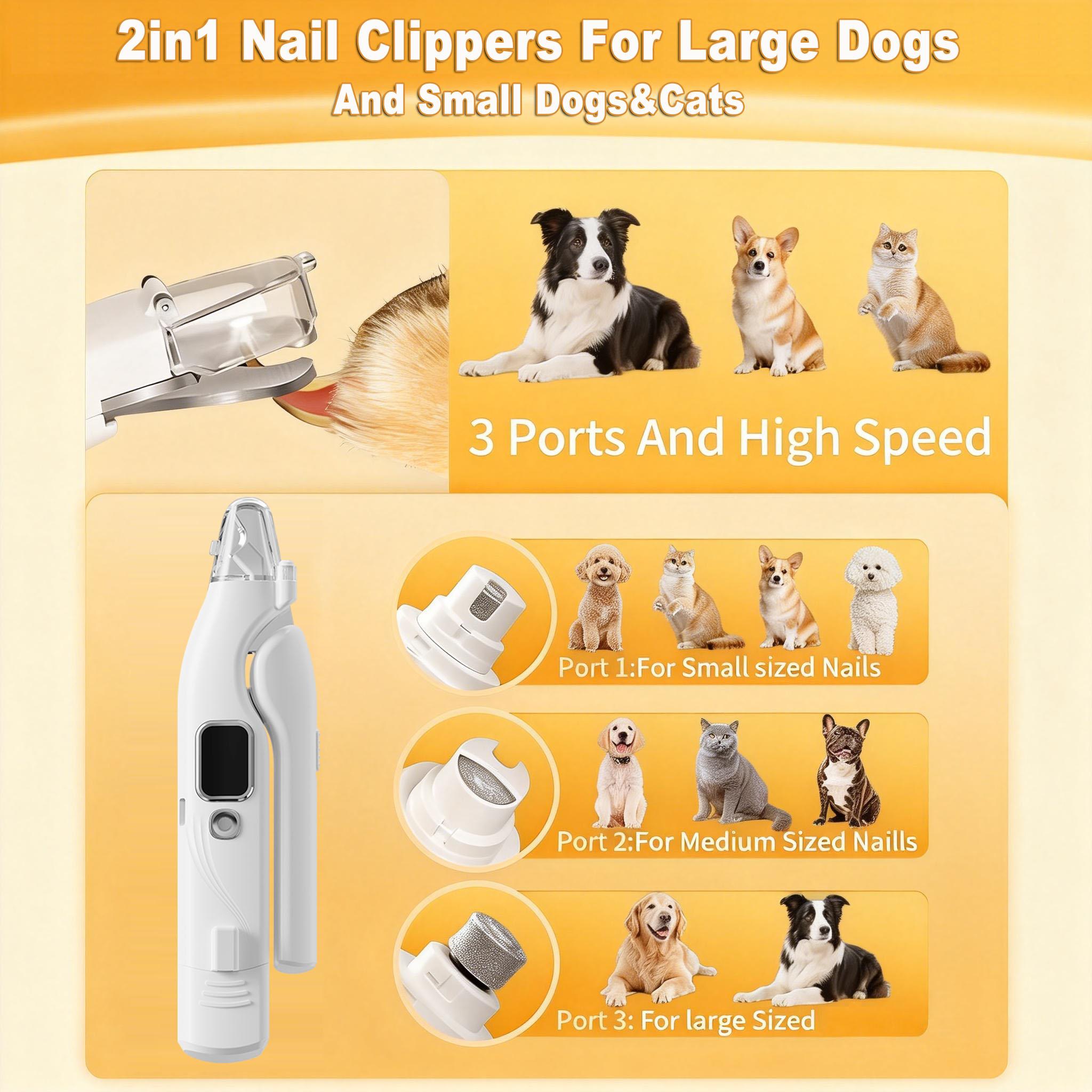 2-in-1 pet nail clipper and grinder, dog nail clipper trimmer, ultra quiet electric nail set, rechargeable, suitable for trimming toes and claws of dogs and cats of all sizes 2-in-1 pet nail clipper and grinder, dog nail clipper trimmer, ultra quiet electric nail set, rechargeable, suitable for trimming toes and claws of dogs and cats of all sizes
