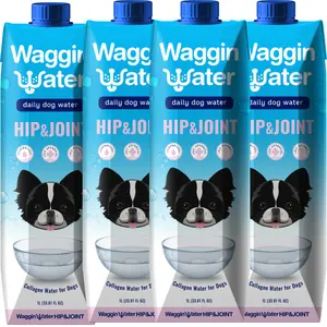 Waggin Water Hip & Joint Supplement-Infused Water for Dogs - Flavorless 1L TetraPak 4-PACK - Supports Hip & Joint Health