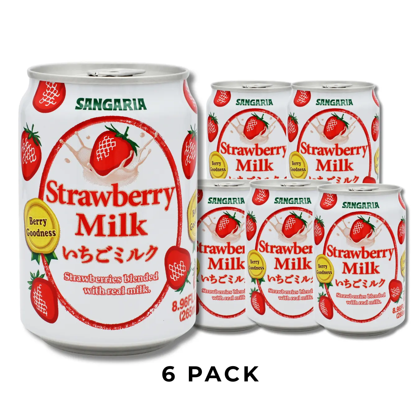 Sangaria Strawberry Flavor Japanese Dairy Beverage, 6-Pack 8.96oz - Creamy-Sweet, Juice-Infused, Alcohol-Free, Indulgent Ready-to-Drink Sweet Treat