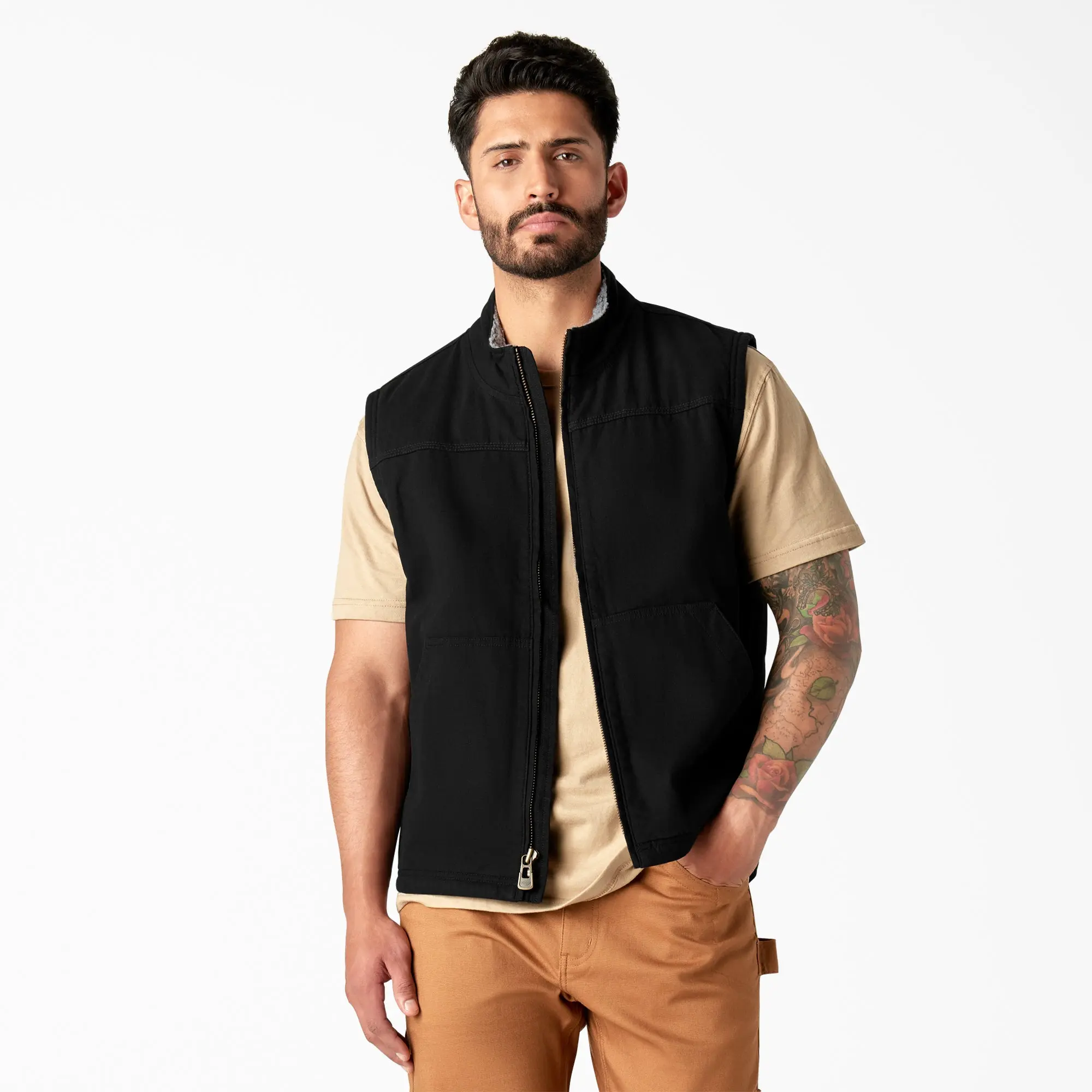 Dickies Duck Canvas High Pile Fleece Lined Vest,100% Cotton, Relaxed Fit, Workwear