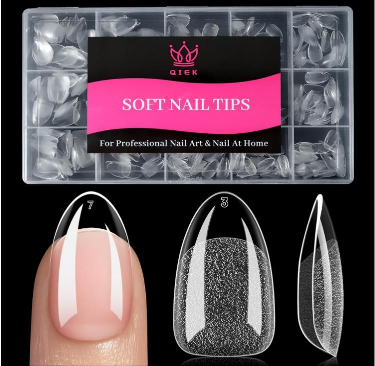 Short Almond Nail Tips - 15 Sizes 240 PCS Half Matte Full Cover Clear Fake Nails Pre-shaped Press On False Nail Tips Acrylic Soft Nail Gel Tips No C Curve Extension Manicure Home DIY Gelly Tips