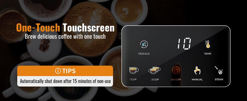 Professional Espresso Machine 20 Bar with Milk Frother Steam Wand and Touchscreen, Compact Stainless Steel Coffee Machine with Adjustable Temperature Coffee Making Machine