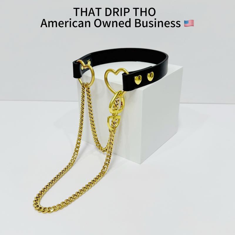 ThatDripTho Lucky Red Leather with Thick Chains, Movable Pulling Chain Daily Wear Leather Necklace Choker Punk, gothic-inspired accessories slipchaincollarwomen necklaces choking necklace male accessories gothic jewelry necklaces for women collar