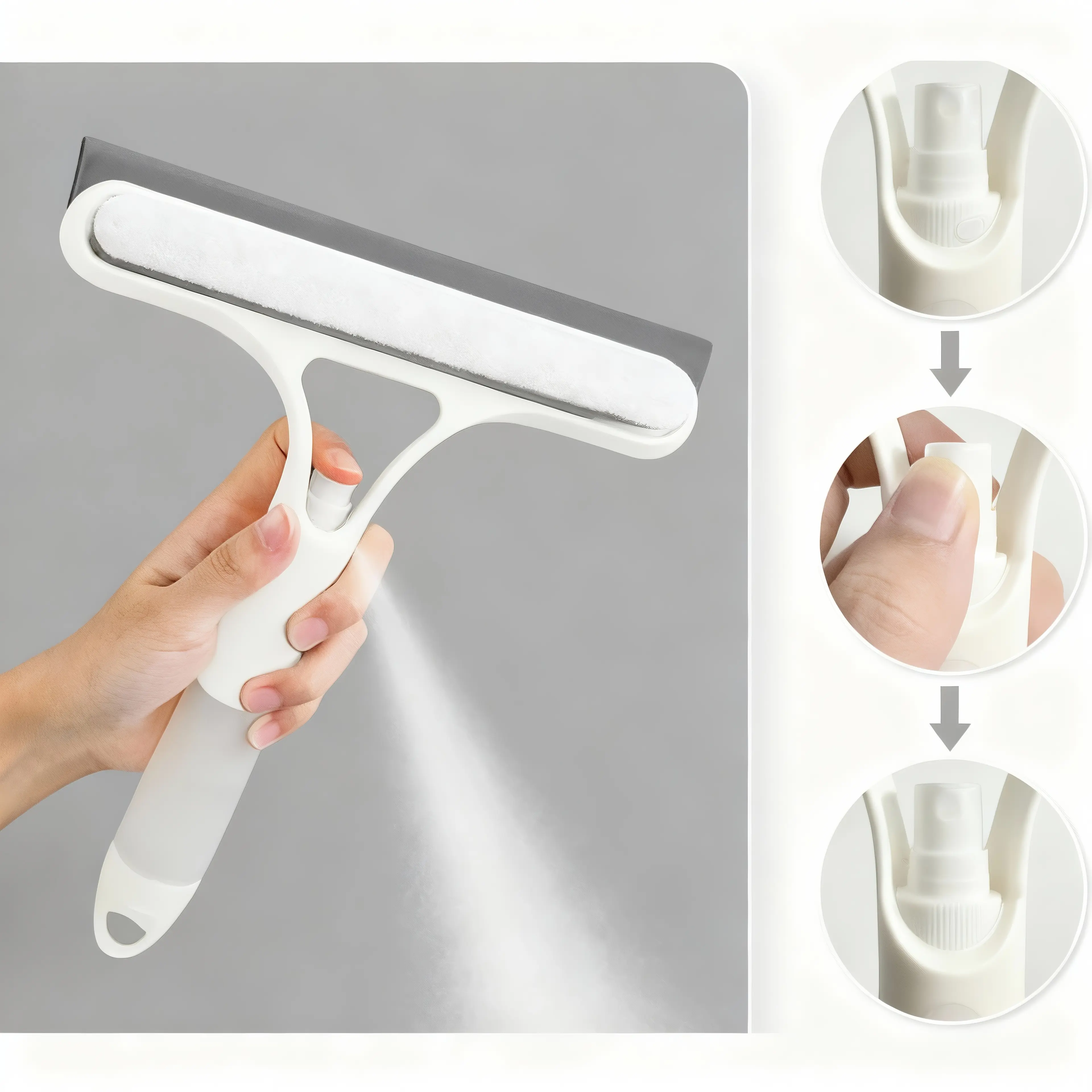 3in1 Window Tool - Squeegee, Scraper & Scrubber with Spray, Lightweight Silicone Microfiber Multipurpose Glass Cleaner, Home Cleaning Supply for Household, Car Windshield, Home Cleaning Tool, Multipurpose Cleaning Tool