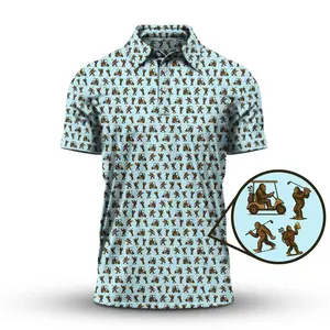 Vintage Bigfoot Funny Golf Polo Shirt for Men, Crazy Golf Pattern Gift for Golfers