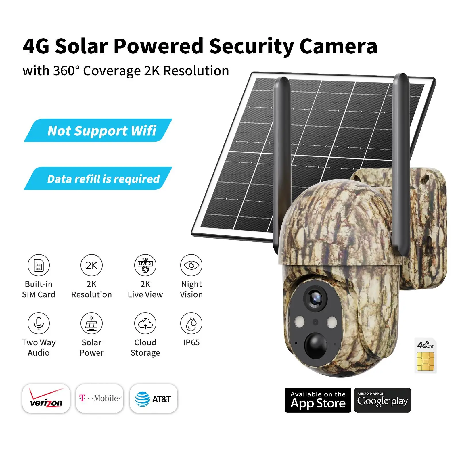 [BackToSchool] 4G LTE Wireless Solar Powered Security Camera CB114S – 2K HD Live View 360° Coverage, No WiFi, Remote APP Controlled, WaterProof, Motion Activated, Night Vision, Outdoor, Data refill is required for Unlimited 4G data usage tiktokshop