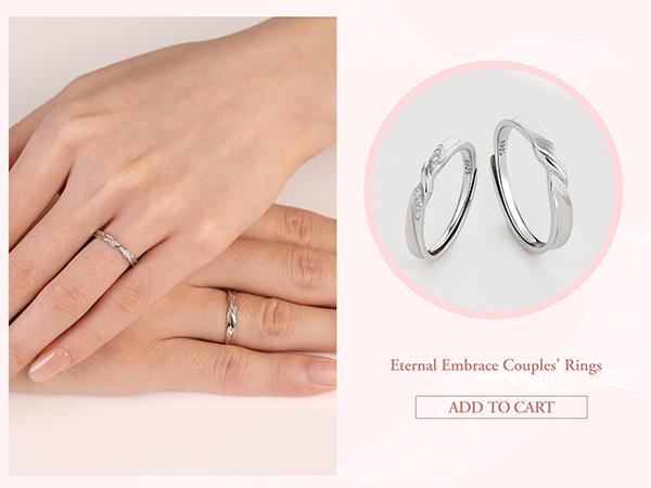 MEISSA Eternal Embrace Couples' Rings S925 Sterling Silver Mens Womens Matching Wedding Band Size Adjustable Personalized Gift Engrave Promise Ring Minimalist Perfect Gift Women Couple Ring for Women Handmade Engagement Christmas Gifts Gift for Her Women
