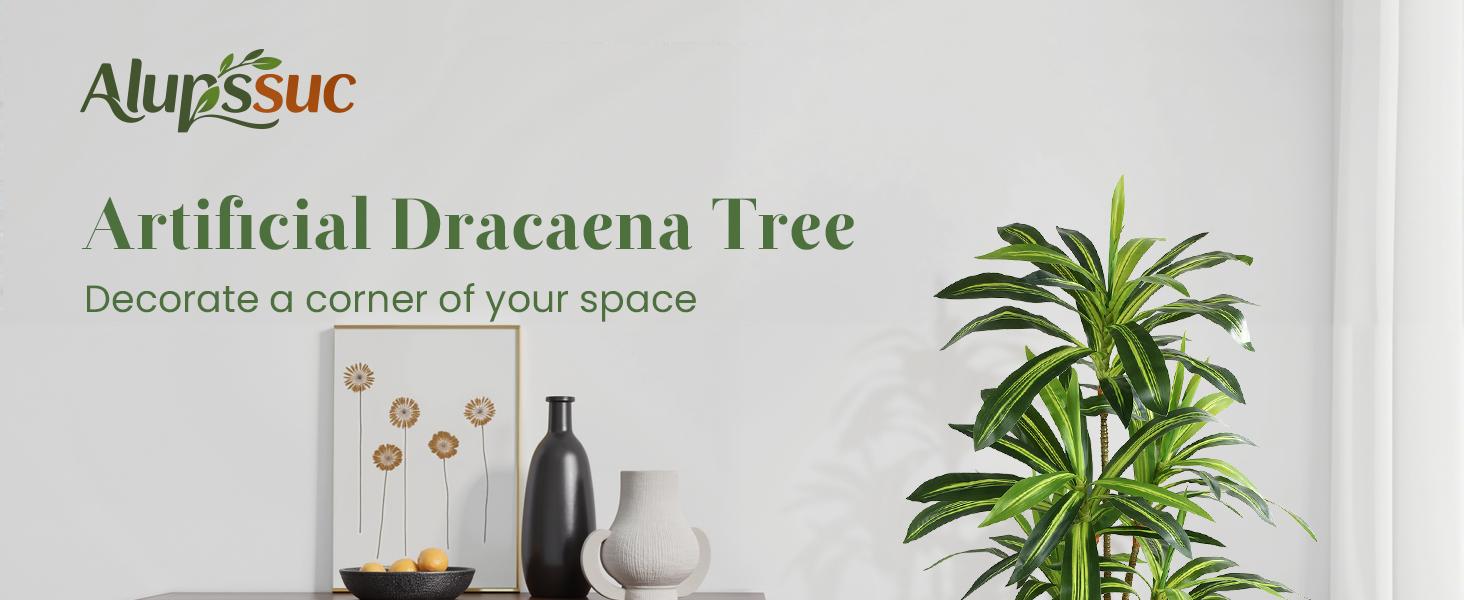 SHareconn Artificial Dracaena Fake Tree 4/5/6FT, White High Pot Artificial Plants Indoor&OutSdoor, Fake Plants for Office/Home/Living Room Potted Decoration, 5ft