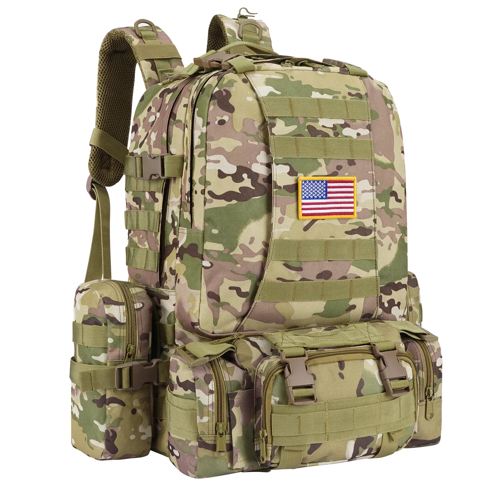 【Holiday Haul Deal】60L Tactical Backpack, Outdoor Hiking Trekking Rucksack, Survival Camping Pack with Detachable Molle System, Dual Mesh Straps, Military Shoulder Bags for Cool Outdoor Stuff for Adults