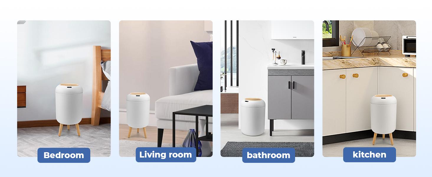 Pukomc Motion Sensor Trash Can with Lid, Touchless, Waterproof Plastic Bin for Kitchen, Bathroom, Bedroom, Living Room, Office, Outdoor