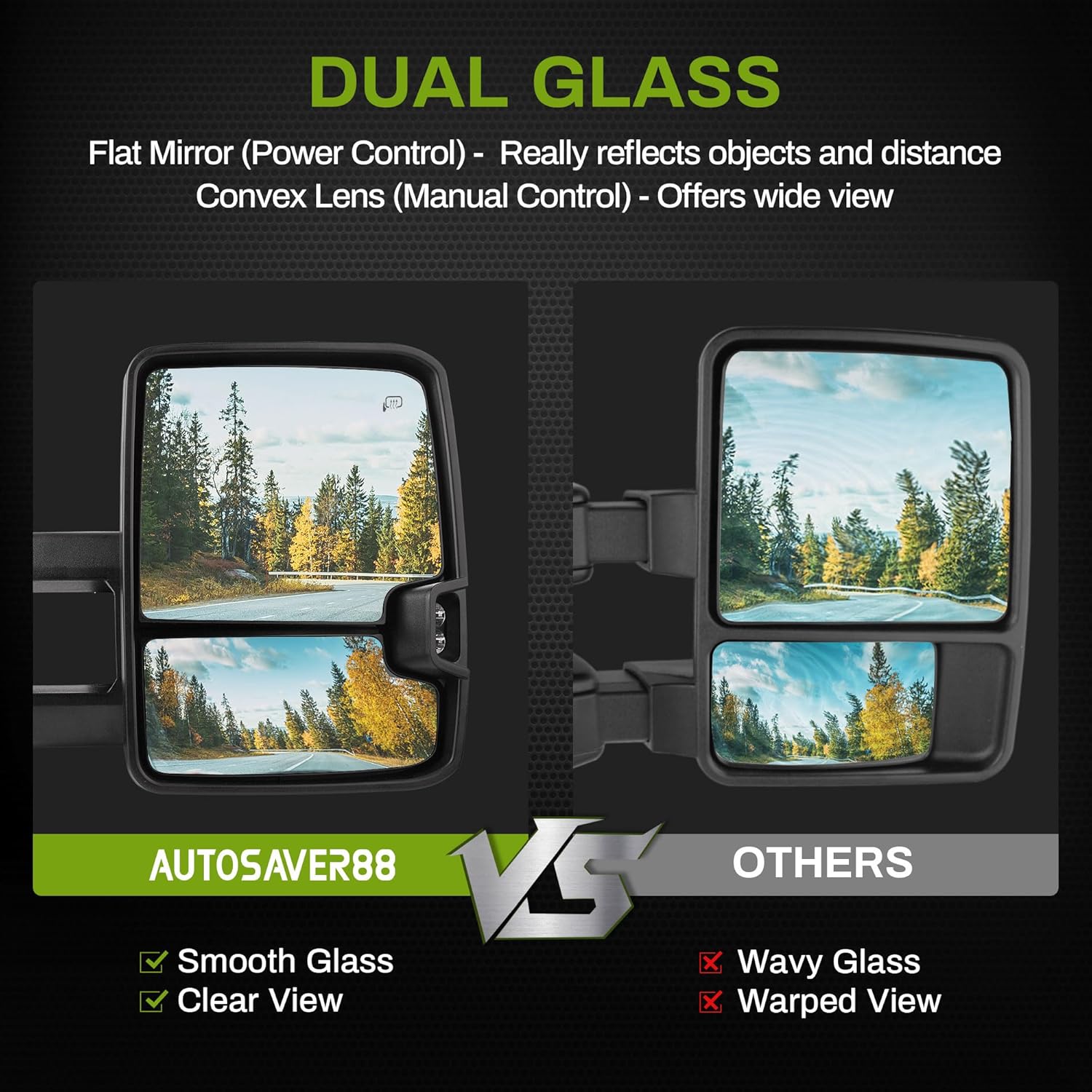 YITAMOTOR Towing Mirrors Compatible with 2007-2013 Chevy Silverado GMC Sierra 1500 2500HD 3500HD Extendable Power Heated Amber LED Turn Signal Manual Telescoping Folding Black Housing