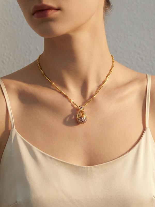 Star Chain Peach Pink Cubic Zirconia Egg Pendant Necklace Elegant Luxury Sparkling Golden Jewelry Gift for Women Fashion Pendant Necklace