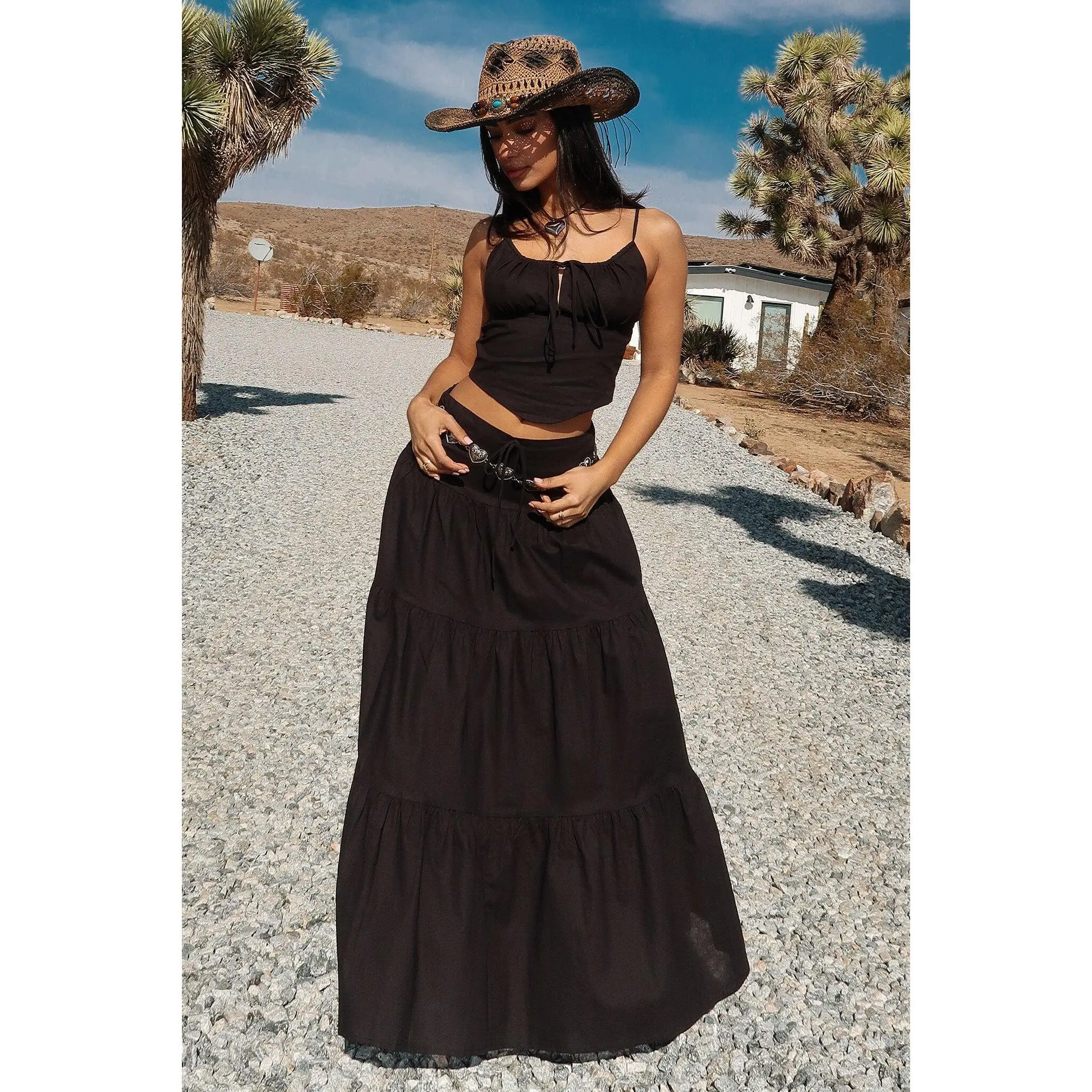 Barbados Linen Maxi Skirt - Black