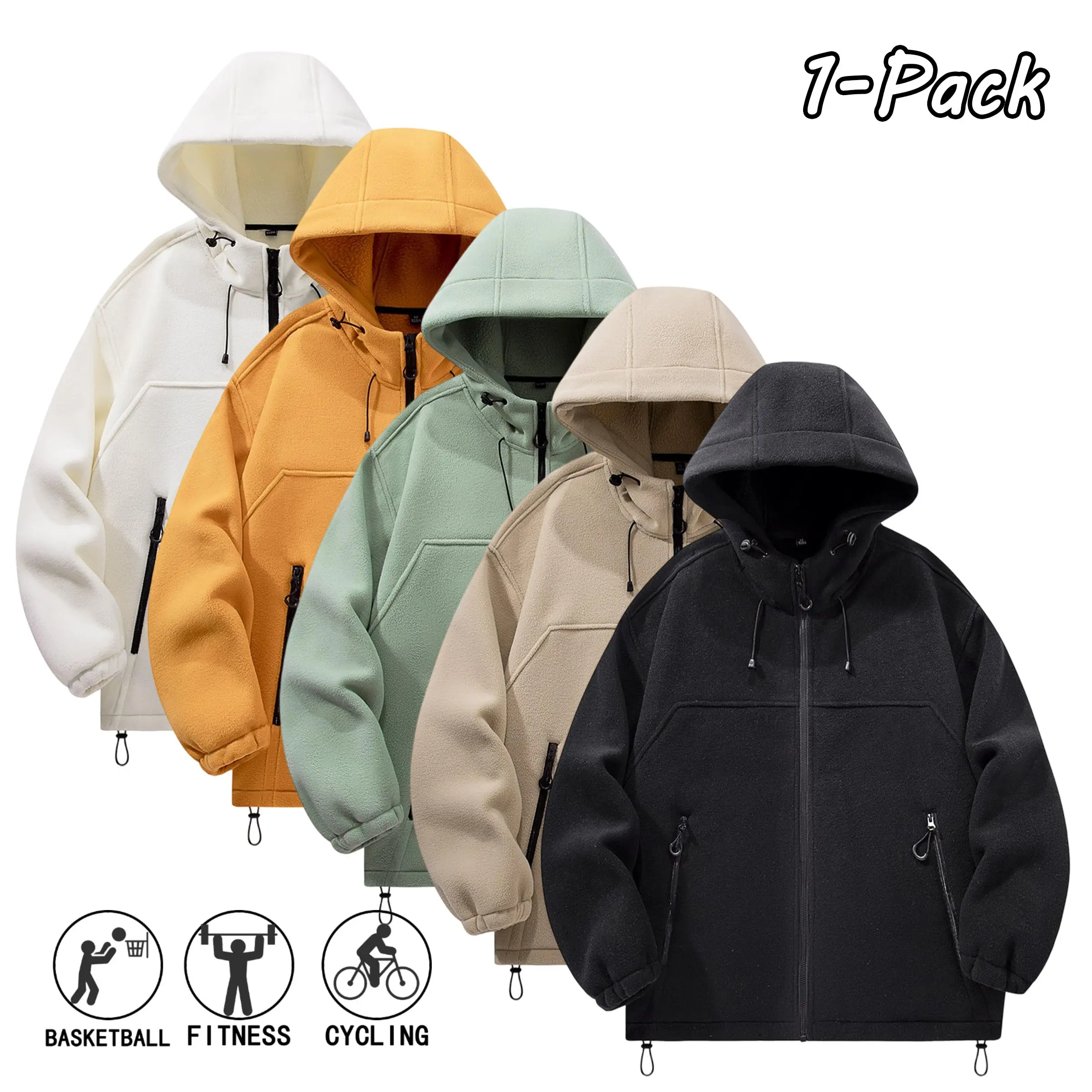 Men’s Autumn-Winter Solid-Color Minimalist Double-Sided Fleece Hooded Lightweight Jacket - Casual, Versatile, Suitable for Outdoor Sports & Everyday Wear