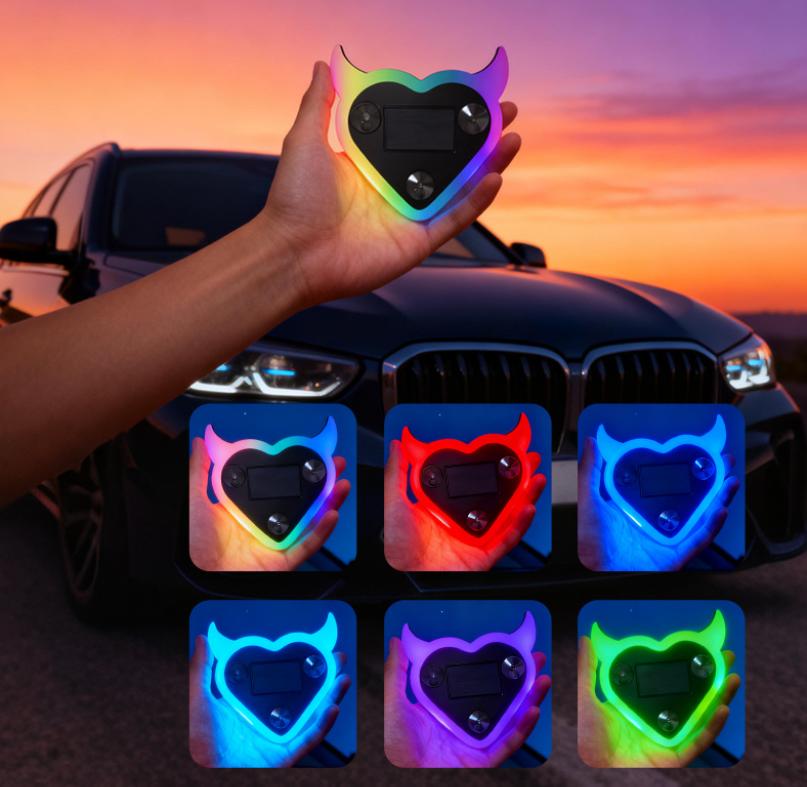 JOYTUTUS Premium Version Solar Powered Wireless LED Heart Shape C-Pillar Neon Light Eco-Friendly Vaccum Stick 9.57mmx8.42mmx15.36mm Modern Stylish Car Interior Decor Valentines Day Gift