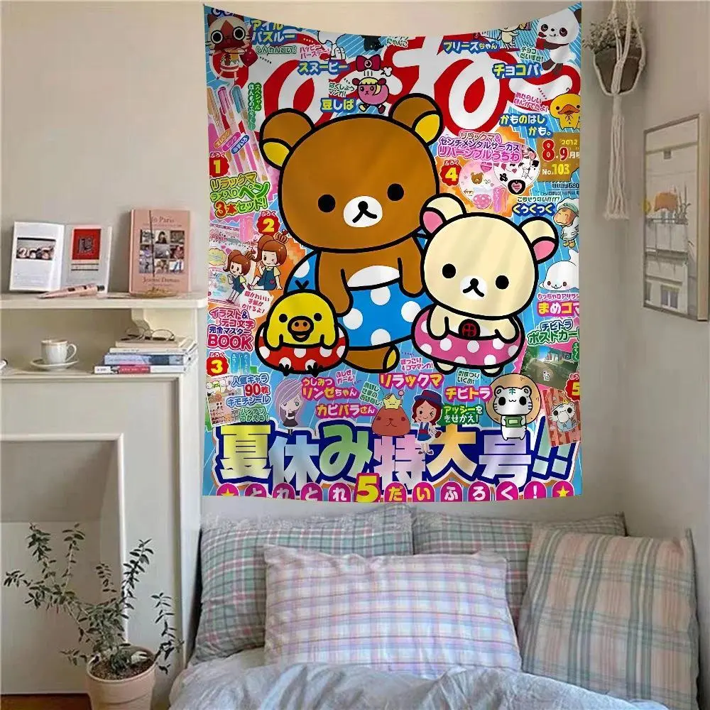 Japan Anime Rilakkuma Colorful Print Tapestry - Boho Mandala Hippie Shabby Chic Decor, 60x40in Christmas Decoration for Living Room, Boho Decor Ideal Gift for Dorm Accent