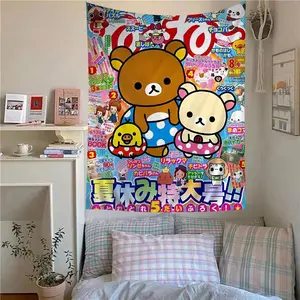 Tapestry Japan Anime Cute Cartoon Rilakkuma Hanging Bohemian Tapestry Bohemian Wall Tapestries Mandala Kawaii Room Decor   60X40 In