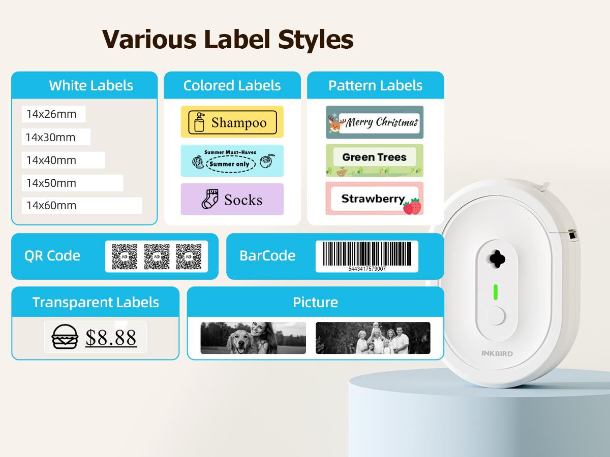 INKBIRD N12 Portable Label Maker Machine, Bluetooth Sticker Printer, Thermal Printing, Various Print Templates, Use with Smartphones and Tablets, Ideal for Home, School, Office