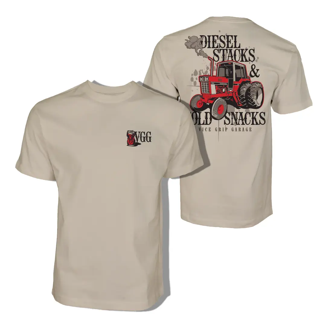 VGG Turbo Stacks & Cold Snacks Tractor T-Shirt – Double Sided Farm Tractor Shirt for Farmers and Tractor Lovers, shirts men.