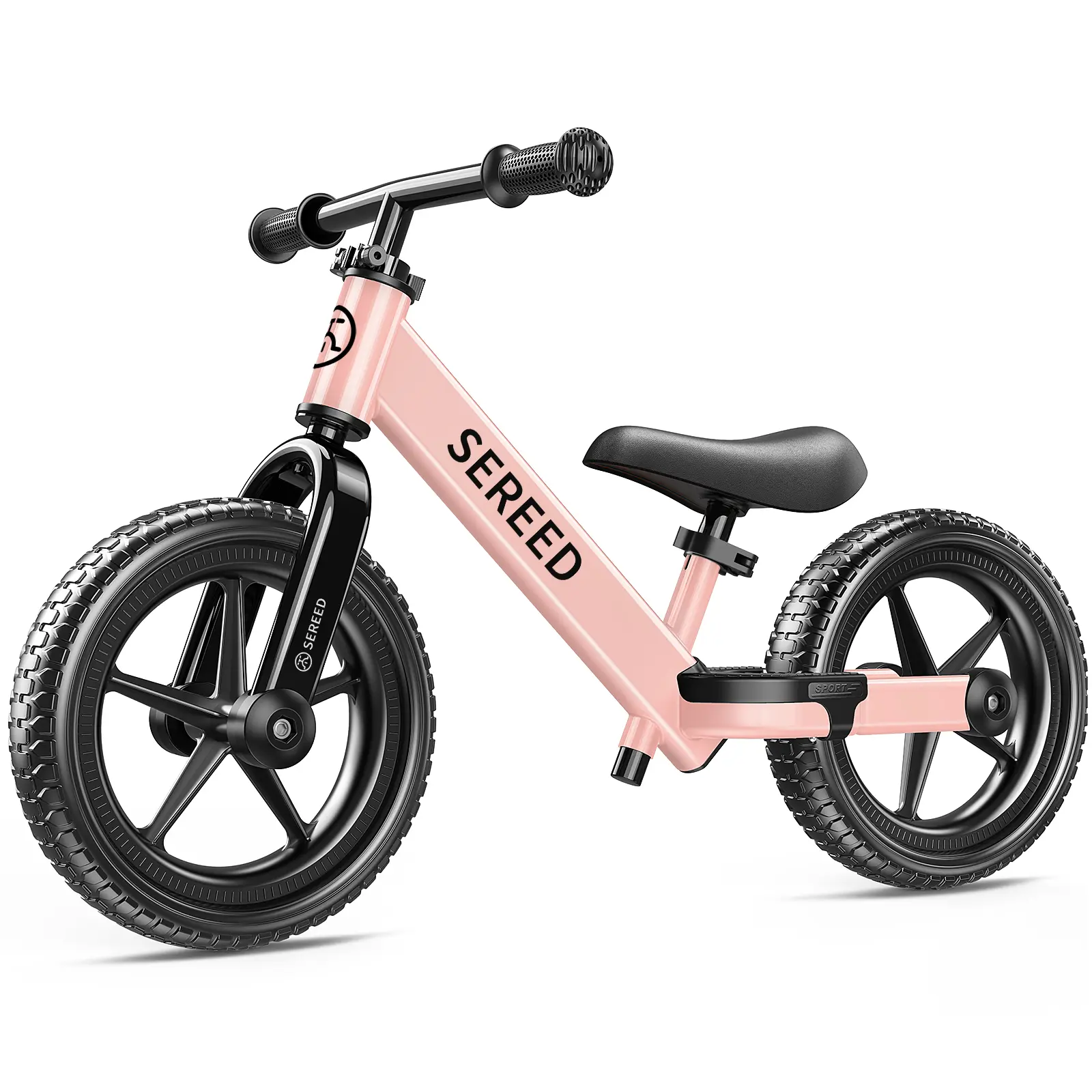 SEREED Adjustable Toddler Bike for 2-5 Years Olds, Durable No-Pedal Balance Riding Toy with Carbon Steel Frame, Steel Components, Grip-Safe Handrails, Puncture-Proof Soft Foam EVA Glide, Tool-Free Adjustment, Customizable Sticker Plate, Birthday Gift
