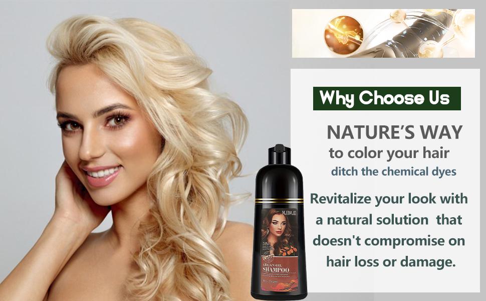 Golden Brown Argan Oil Hair Dye Shampoo 3-in-1, Instant Gray Coverage, Long-Lasting Natural Color for Women & Men, Champú Para Canas 16.9 Fl Oz