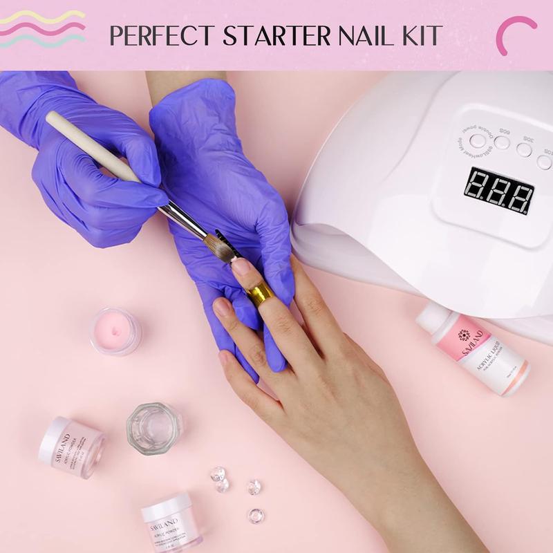 Acrylic Nail Starter Kit: Clear Pink Nude Acrylic Powder & Liquid, Brush, Files, Forms, Press On Nails, Home Practice Set