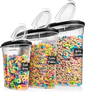 3 PC Cereal Container Storage Set (5.2L, 2.8L, 1.2L) - Large Airtight Food Storage Containers with Flip-Top Lids, BPA-Free Plastic Cereal Dispenser for Pantry, Rice, Flour, Sugar & Pasta