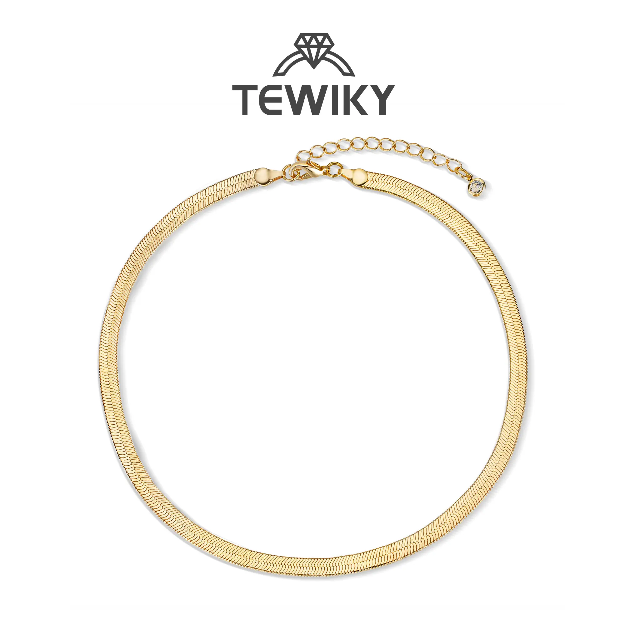 Tewiky Women's Greenish Spring Gold Necklaces - 5mm Dainty Herringbone Choker, Thin Layered Chunky Snake Chain, Daily Wear Necklace, Jewelry for Women, Stylish Accessories, Teen Girl Gifts, Accessories For Women