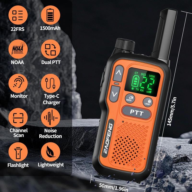4PCS BAOFENG USB Rechargeable Long Range Mini Walkie Talkie NOAA UHF Type-C Charging Rechargeable Lightweight 22 FRS Upgrade 888s with Earphone Handheld Two Way Radio for Kids Adults Family Outdoor Sports Hunting Hiking Camping