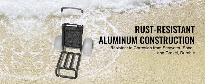 VEVOR Beach Carts with Widen TPU Balloon Big Wheels for Sand, TikTokShopBlackFriday,  Cargo Deck 165LBS Loading Folding Sand Cart & Adjustable Height, Aviation Aluminum Cart for Picnic, Fishing, Beach