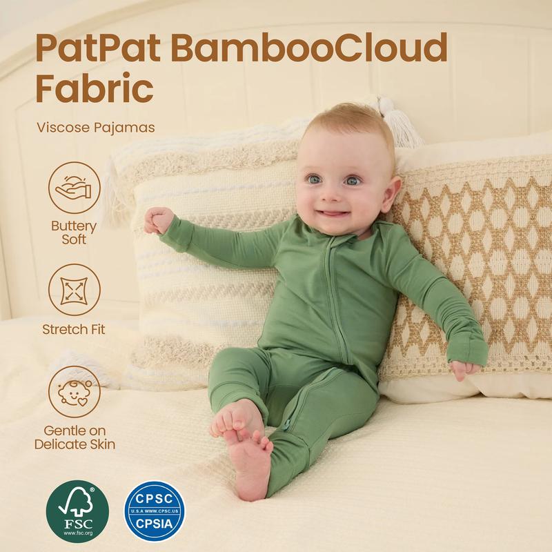 PATPAT Baby Pajama with Bamboo Viscose, Footie Jumpsuit Romper with 2-Way Zipper for Baby Boy Girl Toddler Sleeper Sleepwear