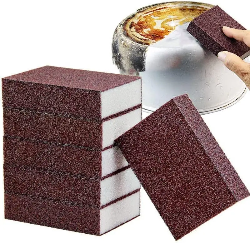 5 Pack Emery Magic Wipe Sponge, Nano Carborundum Sponge, Emery Sponge Brush Eraser Scrub, Pot Scrubber Scouring Pad Kitchen Magic Cleaning Sponge for Removing Rust Cleaning Pots and Pans