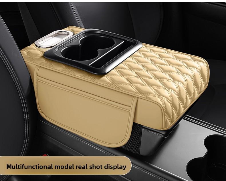 Leather car armrest cushion! This multi-functional pad holds cups, tissues, and storage—no more dangling arms on long drives! Solve all your road trip pain points for the price of a bubble tea!